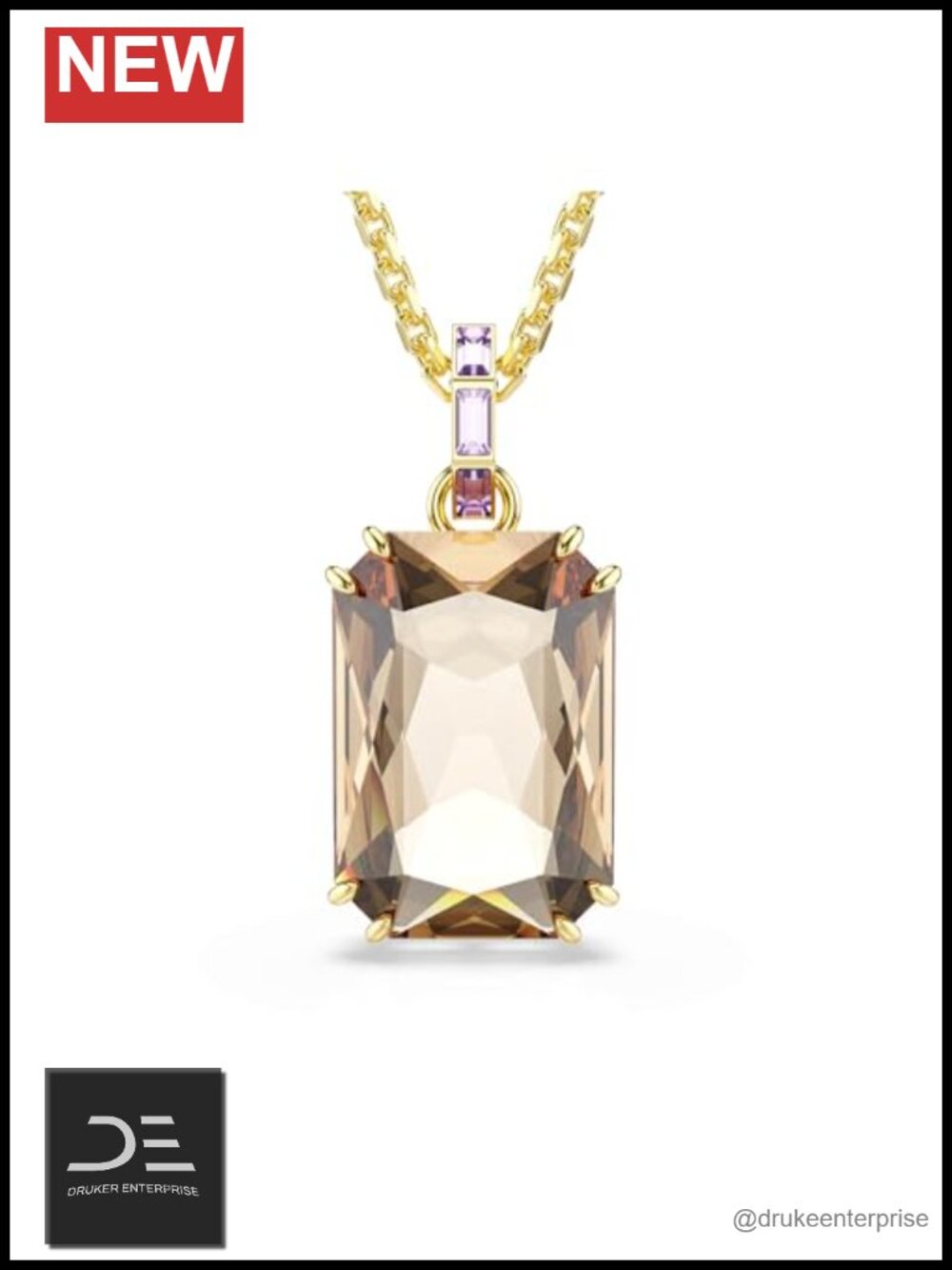 Crystal Octagon Pendant Necklace Gold-Tone Plated Lobster Clasp 27.5 Inch